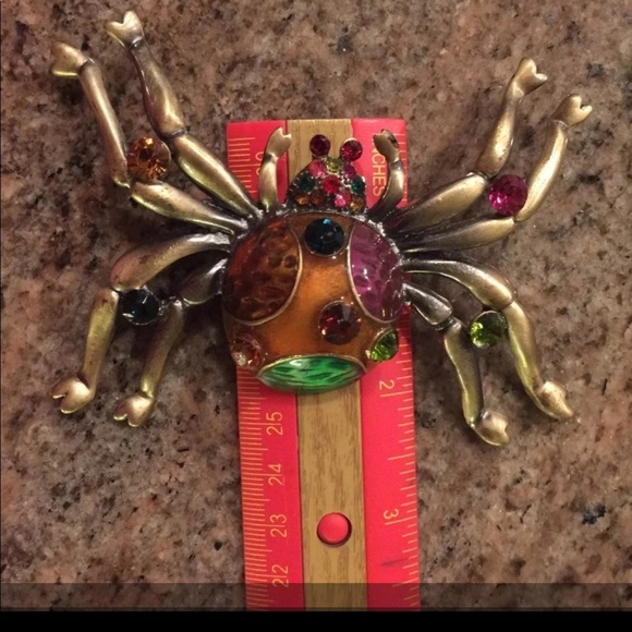 Large Jeweled Enamel Colored Rhinestone Spider Brooch/Pin Halloween Goth - Picture 5 of 9